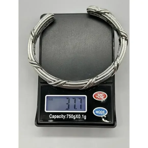 Peter Thomas Roth Sterling Silver Ribbon & Reed Hinged Cuff 11mm Bracelet 6.3/4